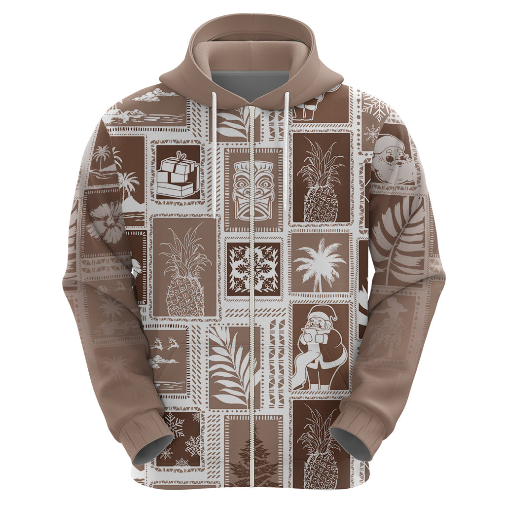 Hawaii Christmas Retro Patchwork Hoodie Brown LT7