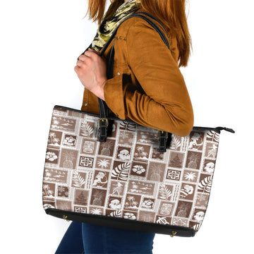 Hawaii Christmas Retro Patchwork Leather Tote Bag Brown LT7