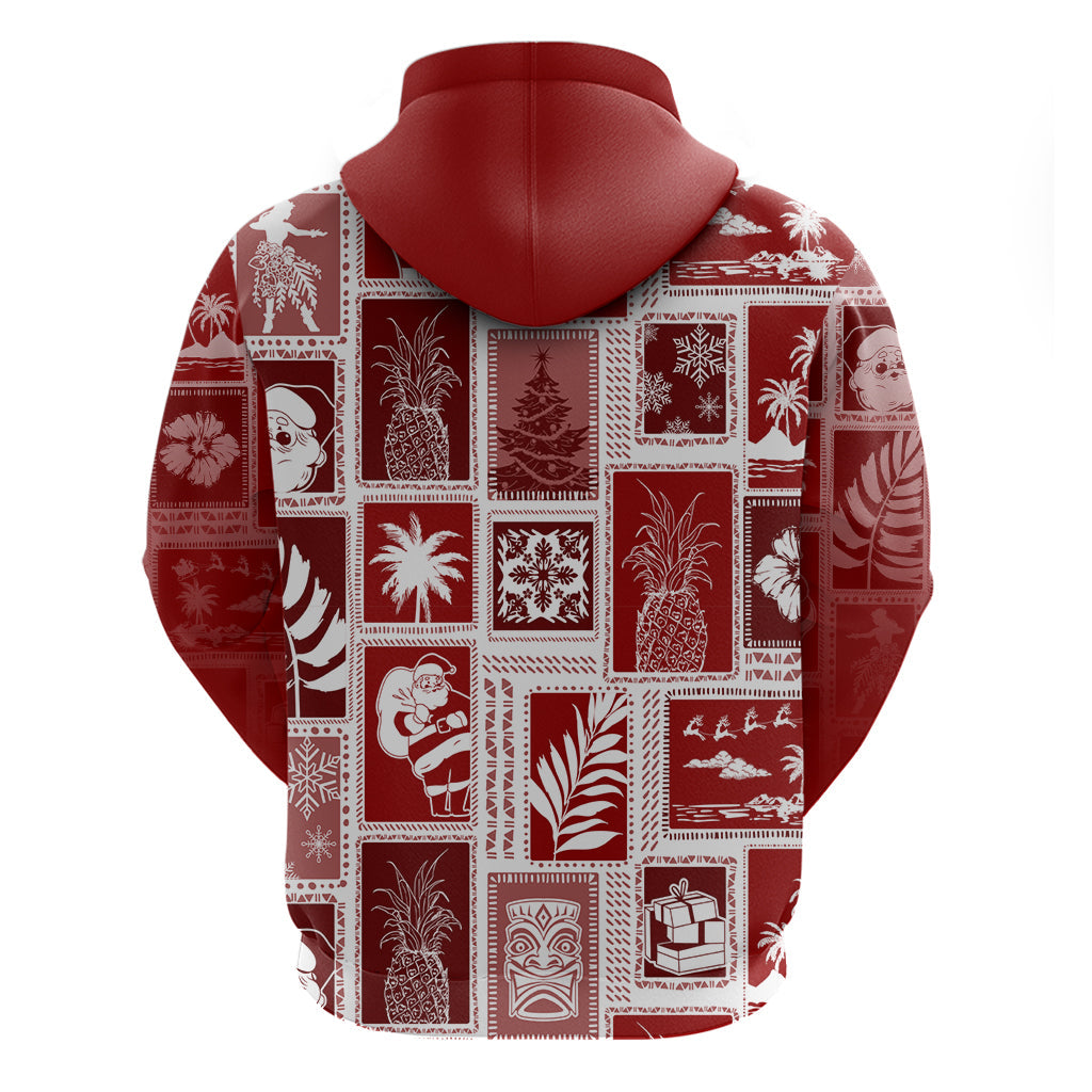 Hawaii Christmas Retro Patchwork Hoodie Red LT7