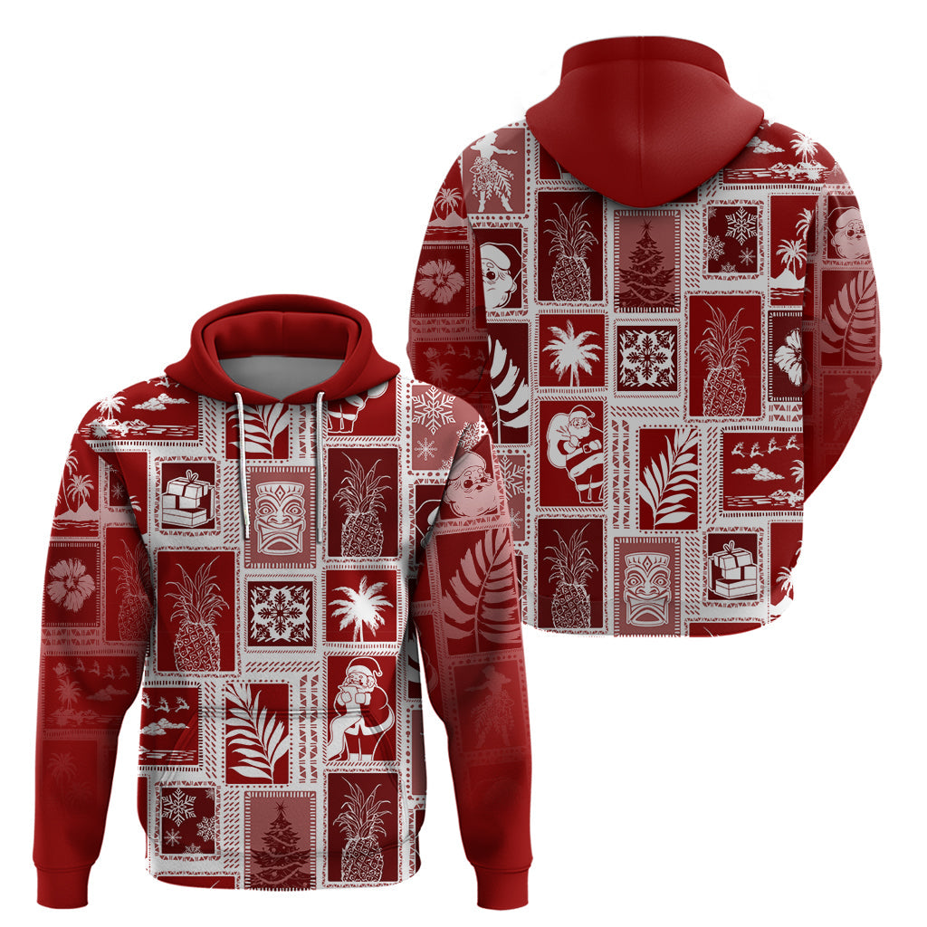 Hawaii Christmas Retro Patchwork Hoodie Red LT7
