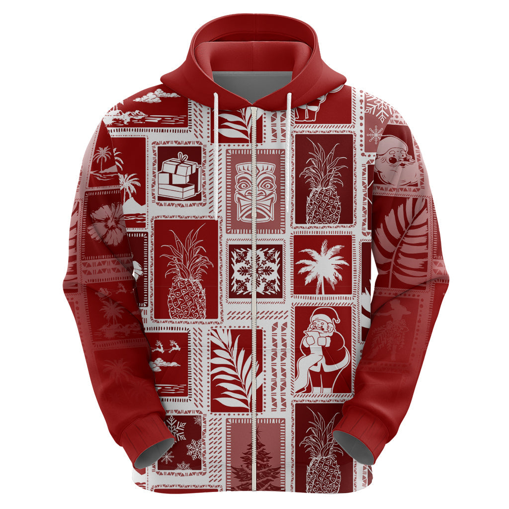 Hawaii Christmas Retro Patchwork Hoodie Red LT7
