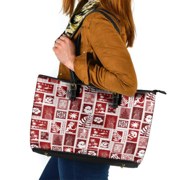 Hawaii Christmas Retro Patchwork Leather Tote Bag Red LT7