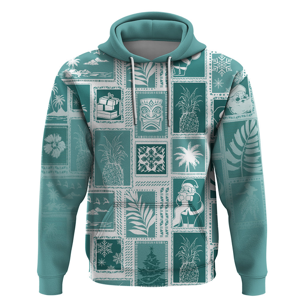 Hawaii Christmas Retro Patchwork Hoodie Teal LT7