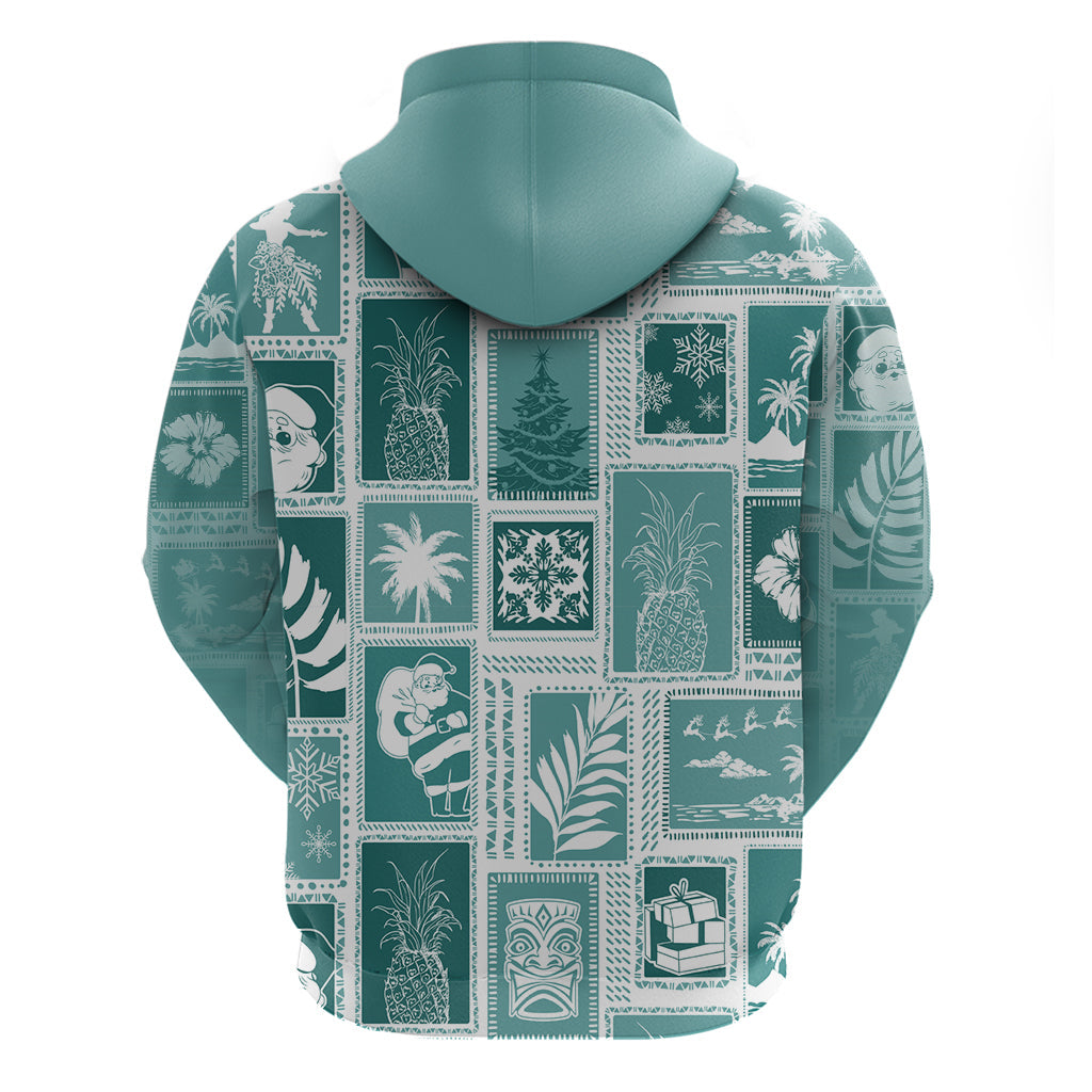 Hawaii Christmas Retro Patchwork Hoodie Teal LT7
