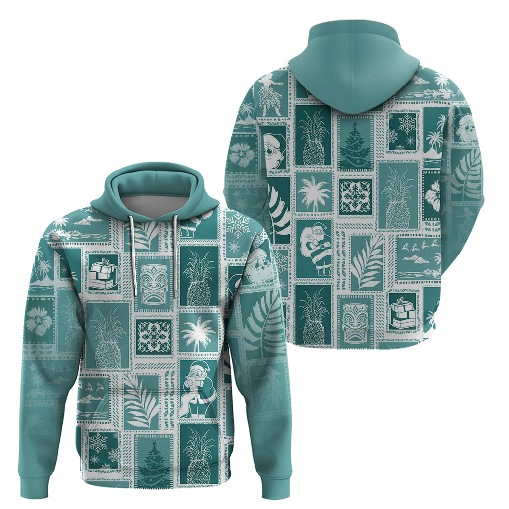 Hawaii Christmas Retro Patchwork Hoodie Teal LT7