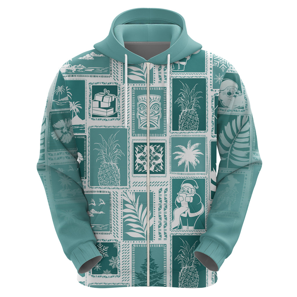 Hawaii Christmas Retro Patchwork Hoodie Teal LT7