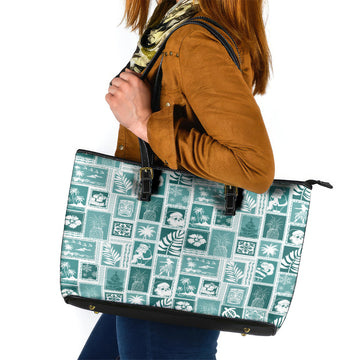 Hawaii Christmas Retro Patchwork Leather Tote Bag Teal LT7