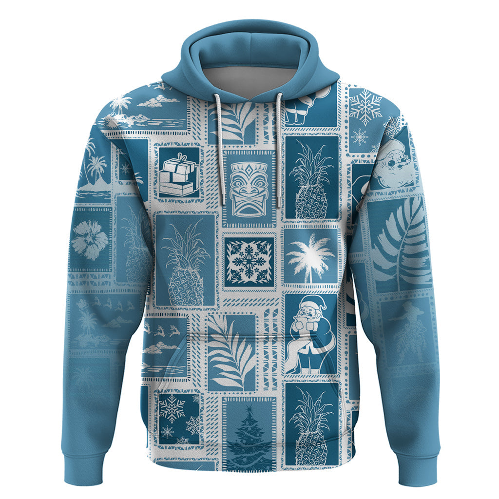 Hawaii Christmas Retro Patchwork Hoodie Aquamarine LT7