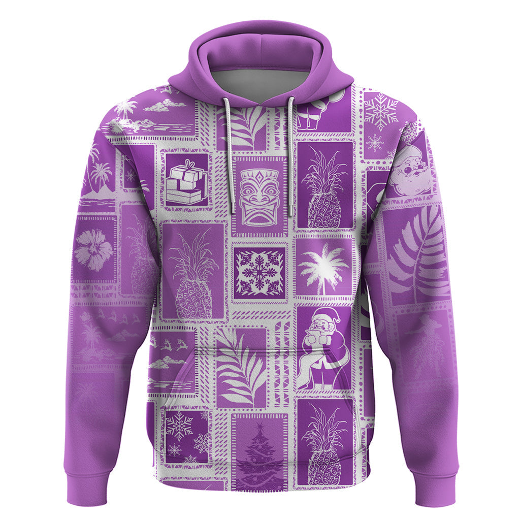 Hawaii Christmas Retro Patchwork Hoodie Violet LT7