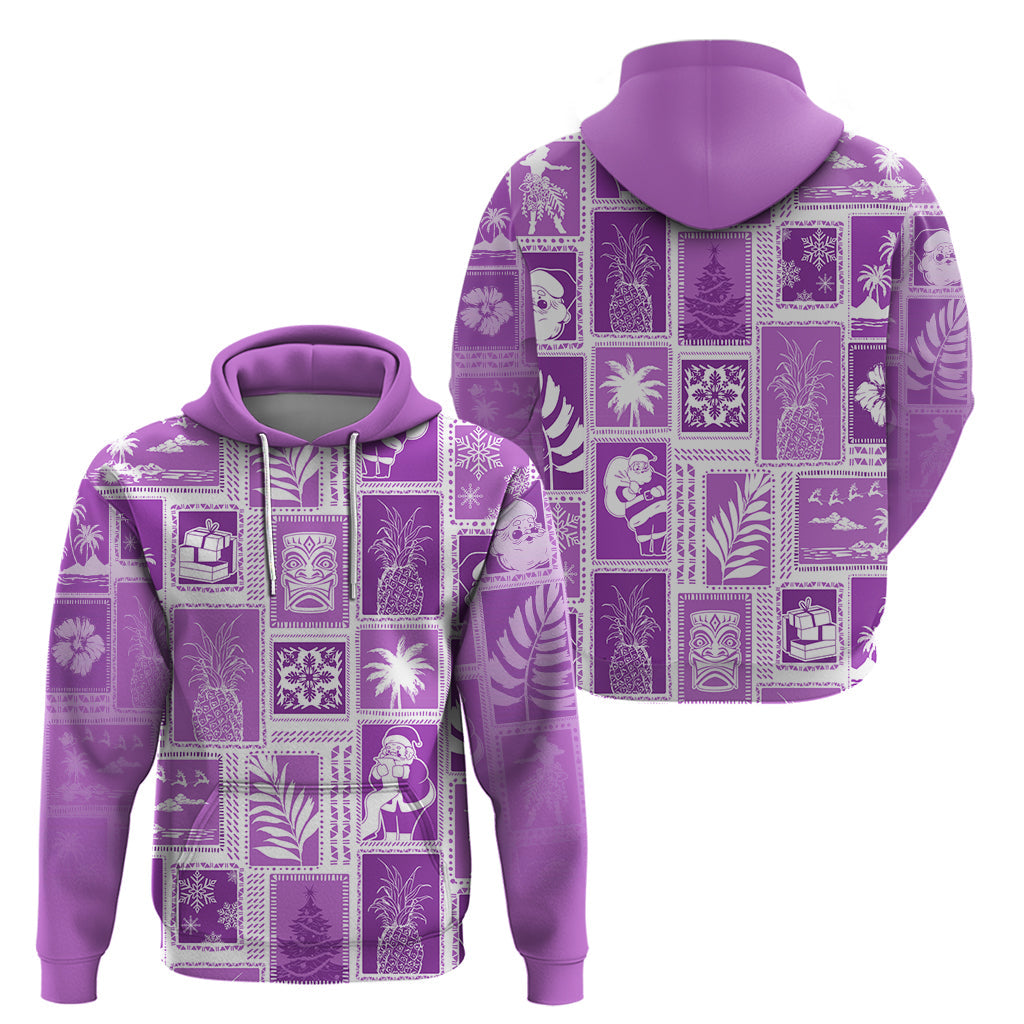 Hawaii Christmas Retro Patchwork Hoodie Violet LT7