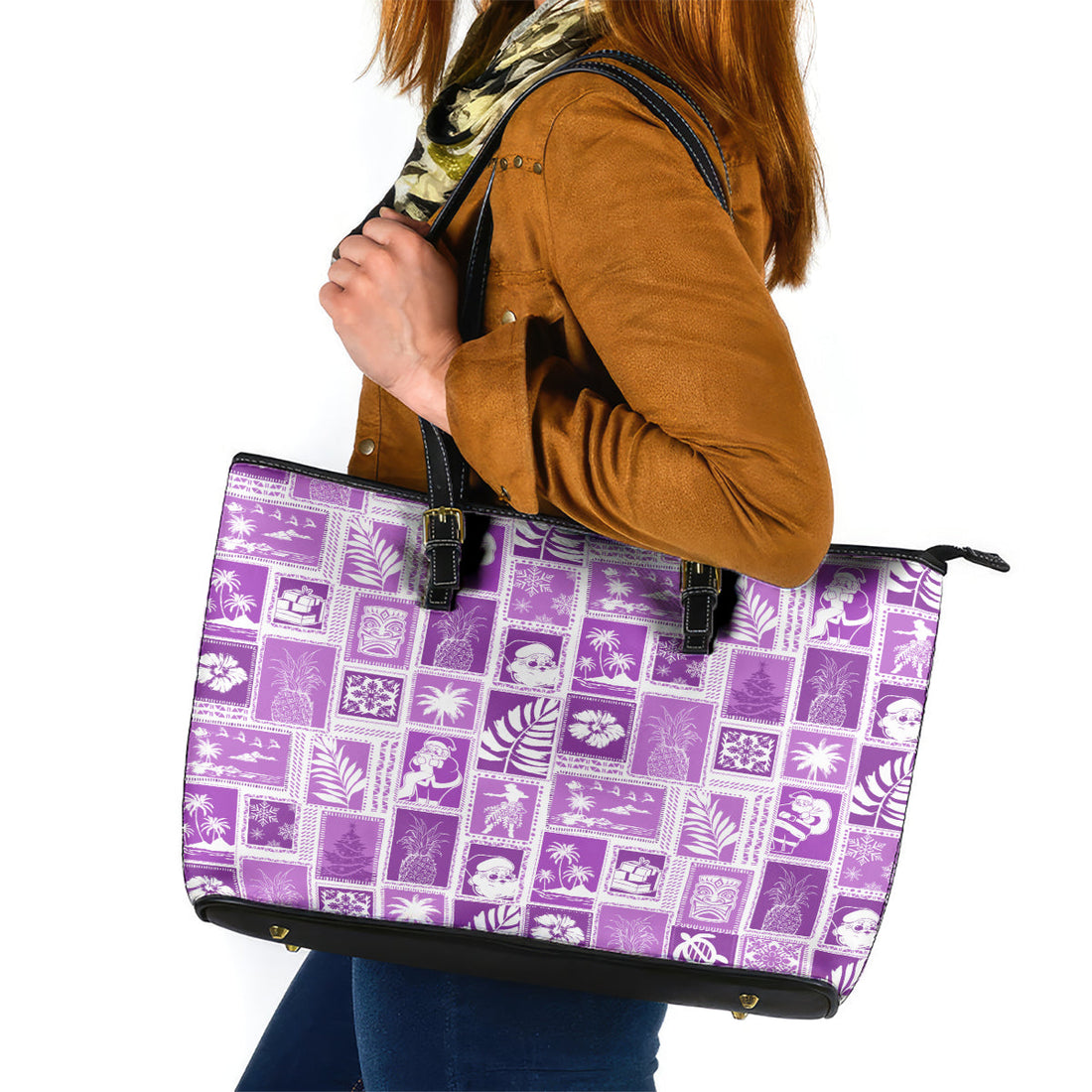 Hawaii Christmas Retro Patchwork Leather Tote Bag Violet LT7
