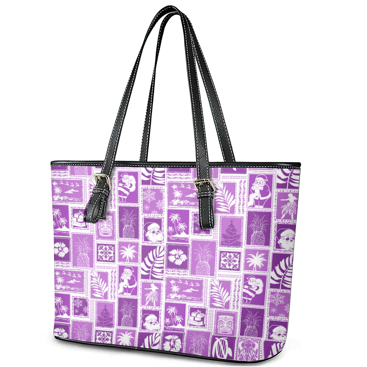 Hawaii Christmas Retro Patchwork Leather Tote Bag Violet LT7