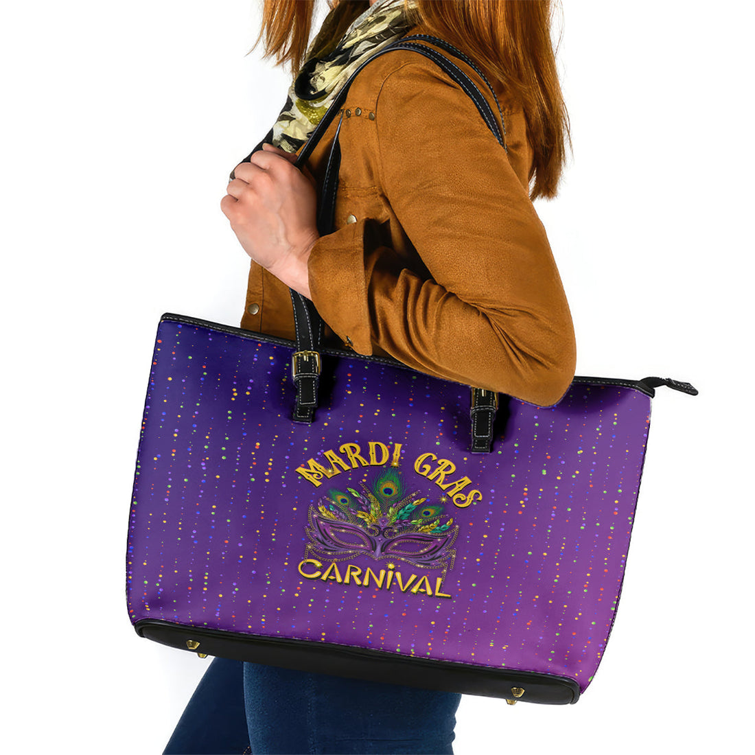 Mardi Gras Festive Confetti Leather Tote Bag LT7