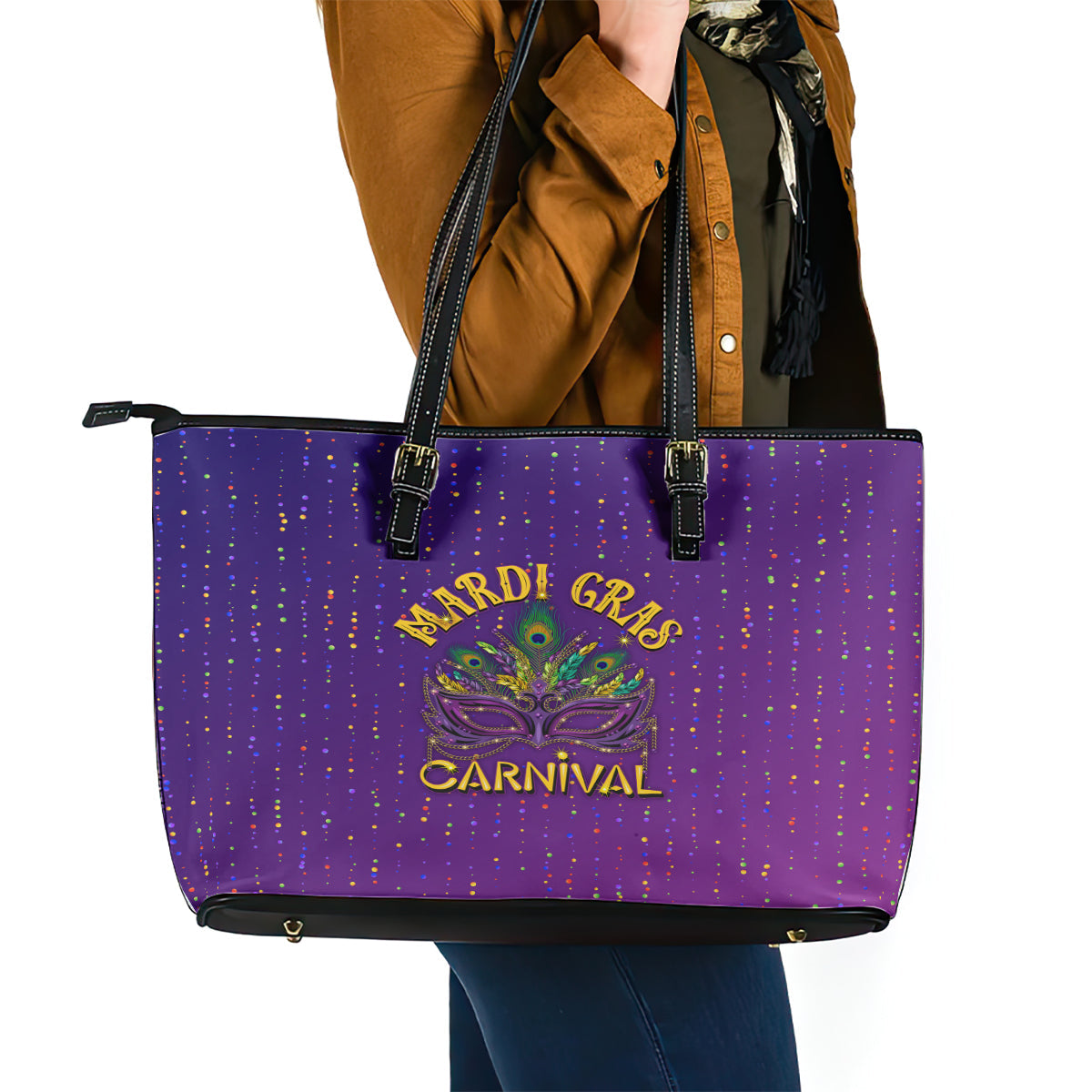 Mardi Gras Festive Confetti Leather Tote Bag LT7