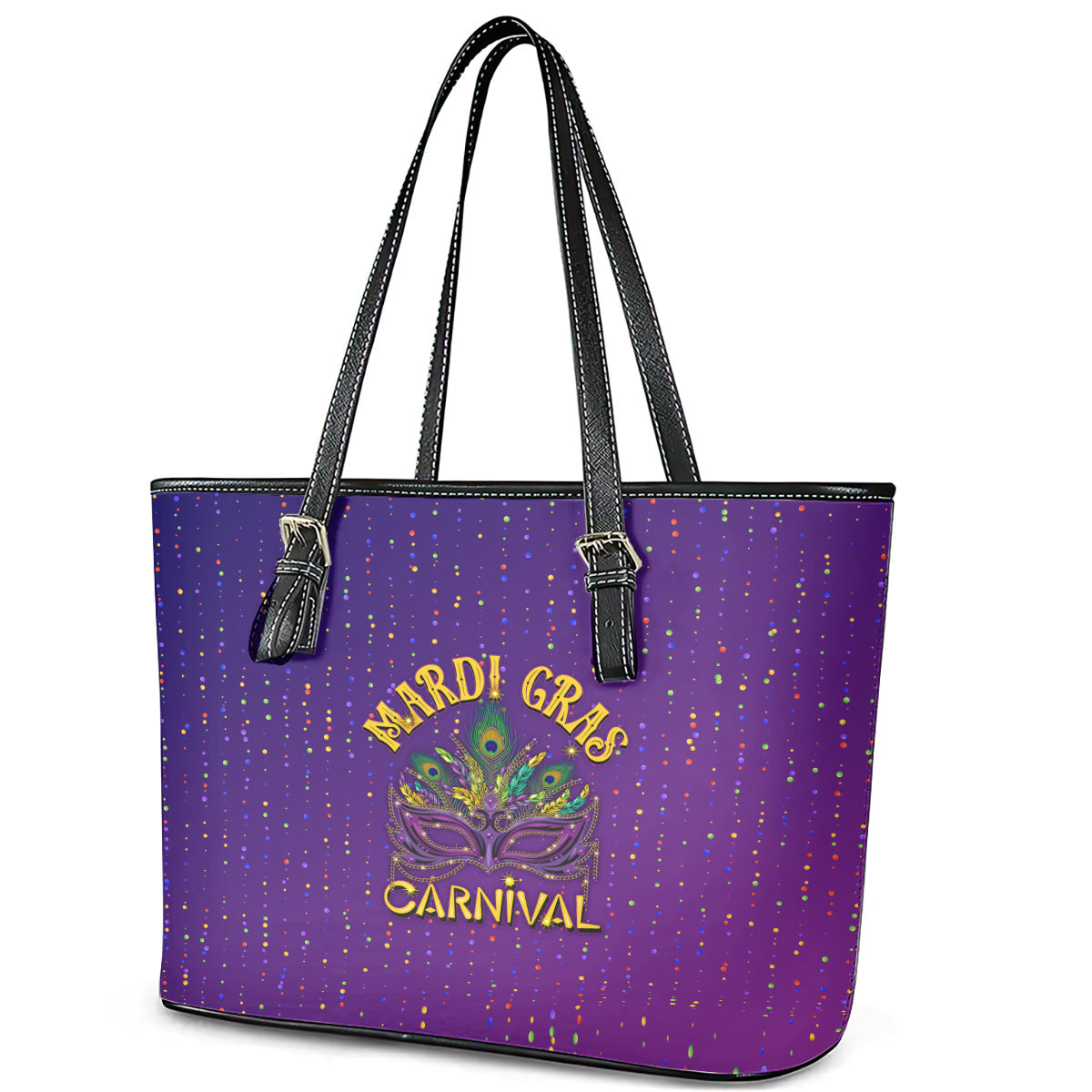 Mardi Gras Festive Confetti Leather Tote Bag LT7