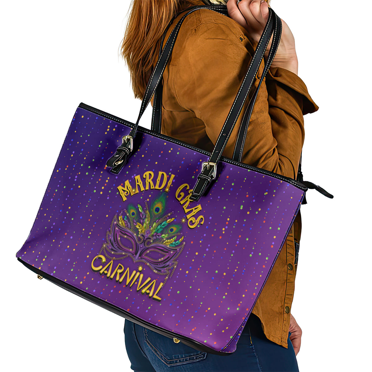 Mardi Gras Festive Confetti Leather Tote Bag LT7