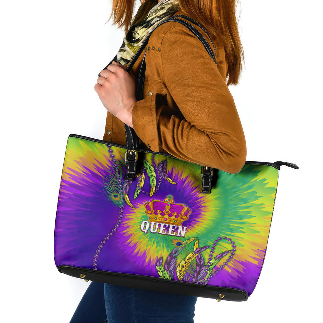 Mardi Gras Leather Tote Bag Tie-dye Style - Queen LT7