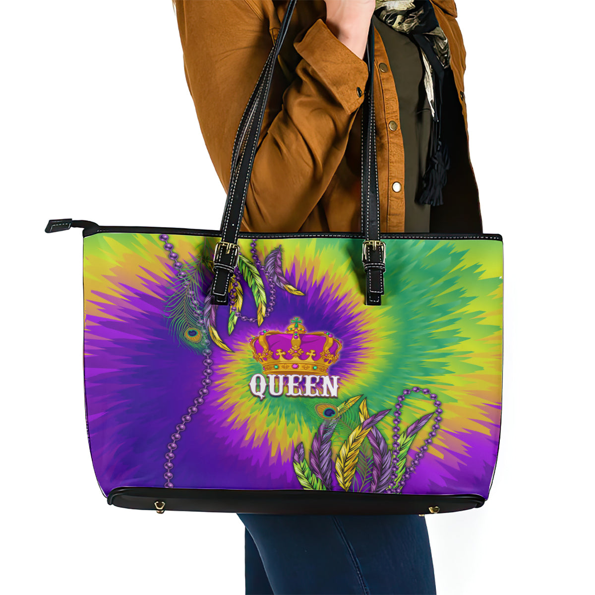 Mardi Gras Leather Tote Bag Tie-dye Style - Queen LT7