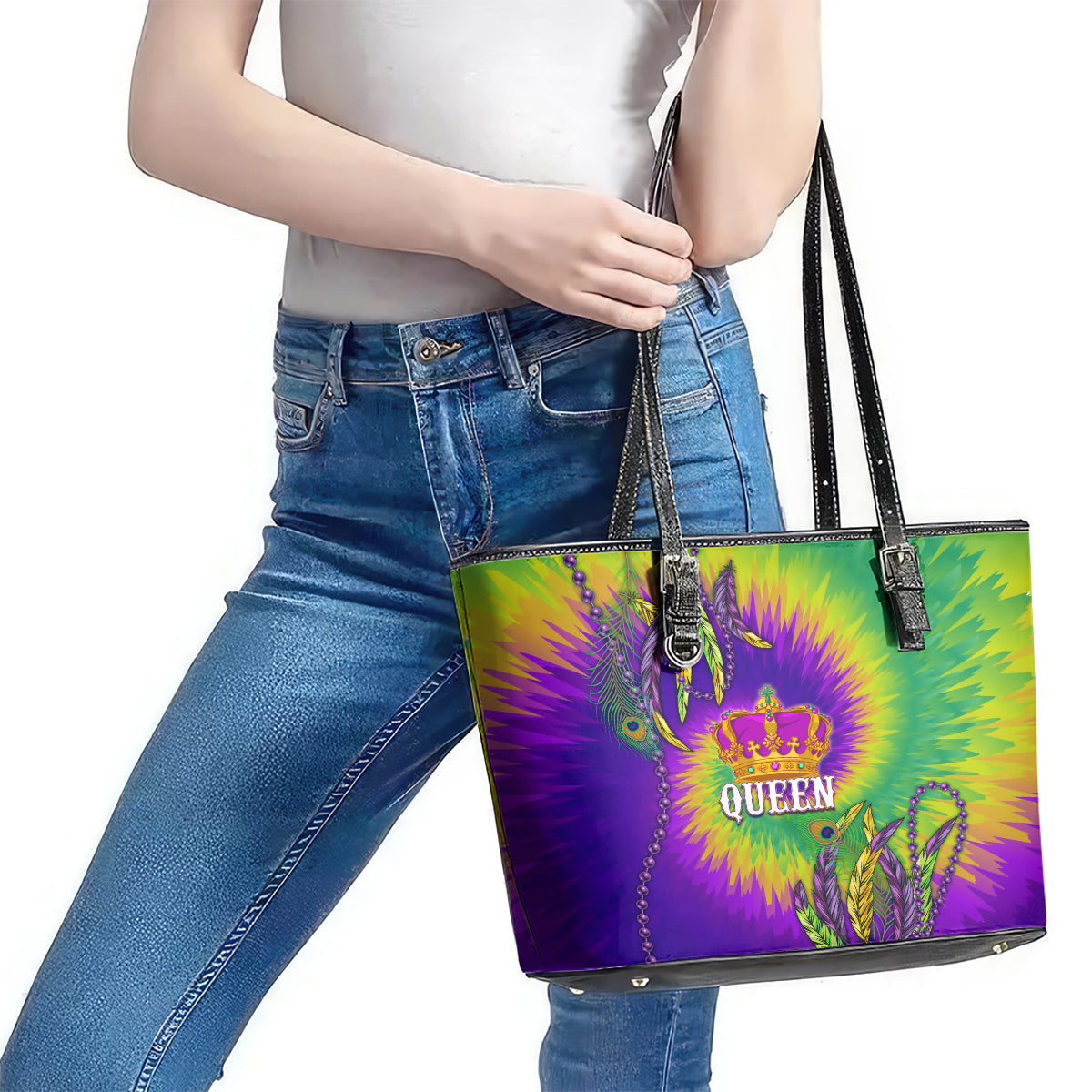 Mardi Gras Leather Tote Bag Tie-dye Style - Queen LT7