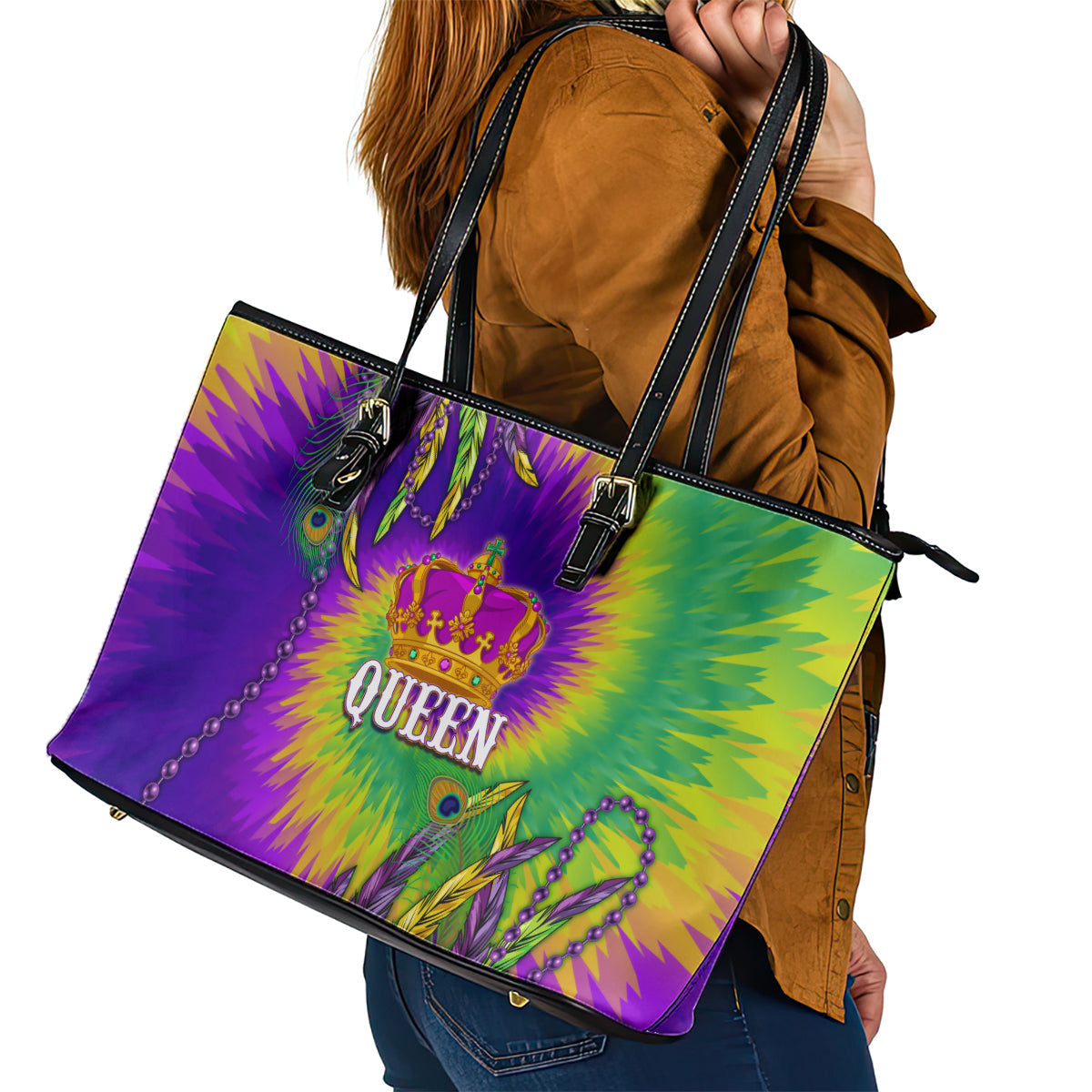 Mardi Gras Leather Tote Bag Tie-dye Style - Queen LT7