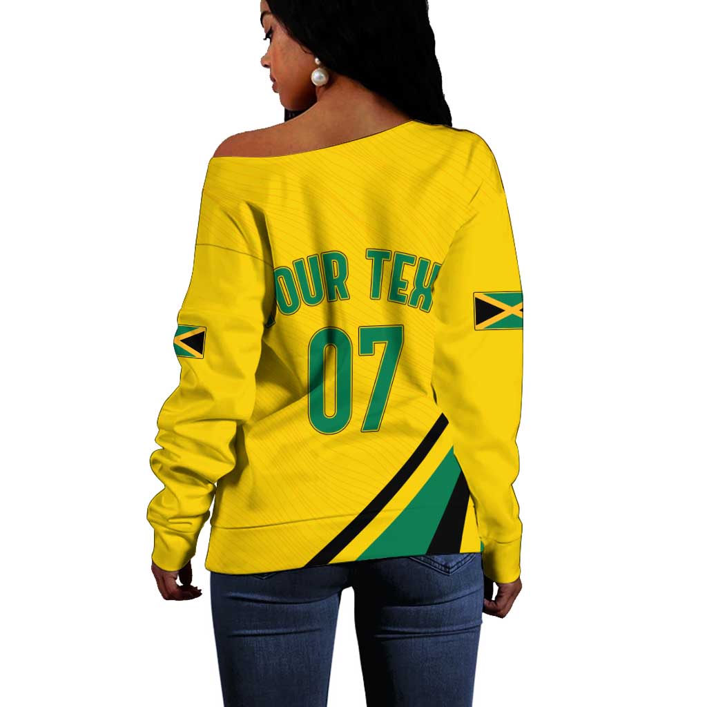Personalised Jamaica Football Off Shoulder Sweater Reggae Boyz Retro WC 1998 Inspired LT7