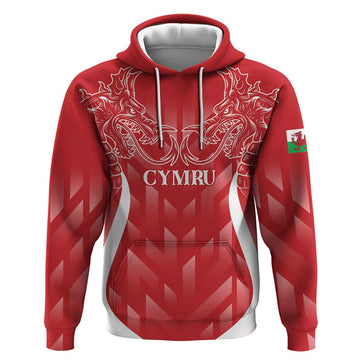 Wales Rugby Personalised Hoodie Heraldic Dragon Basic Red LT7
