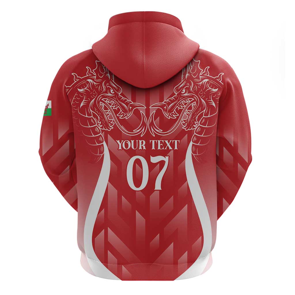 Wales Rugby Personalised Hoodie Heraldic Dragon Basic Red LT7
