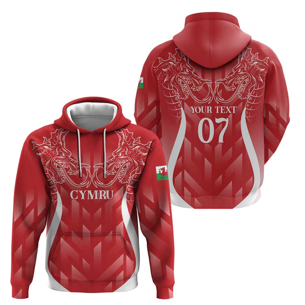 Wales Rugby Personalised Hoodie Heraldic Dragon Basic Red LT7