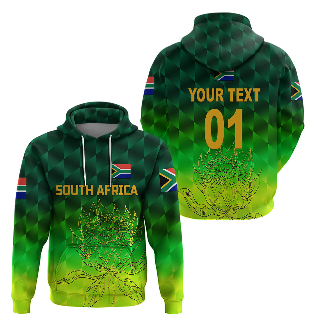 Custom South Africa Proteas CrickeHoodie Simple Gradient Green LT8