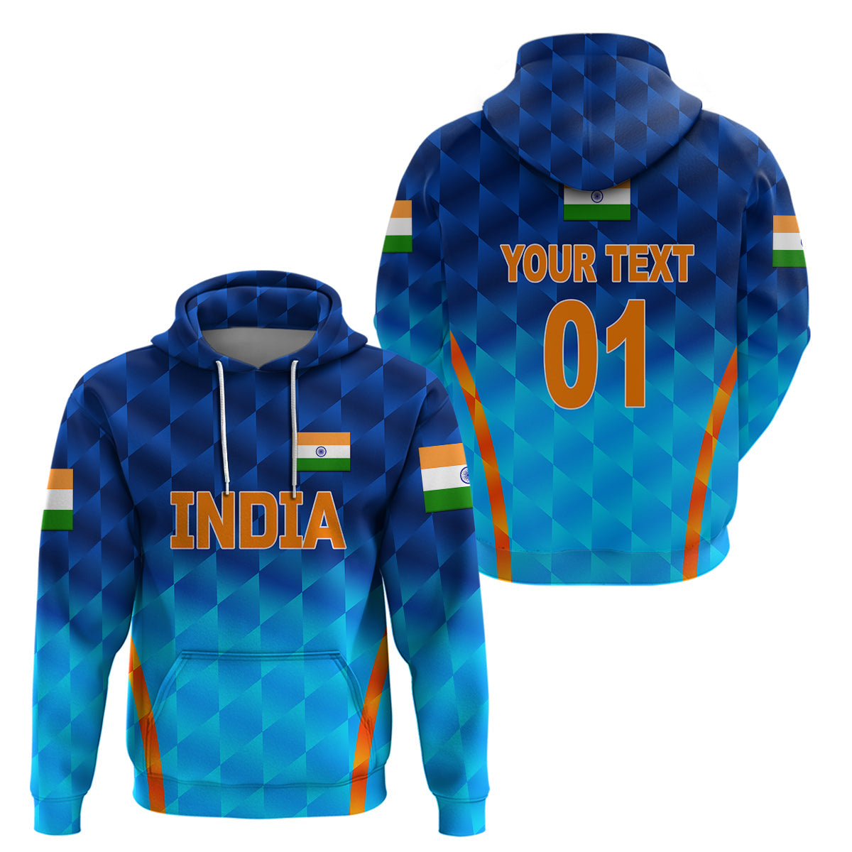 Custom India CrickeHoodie Men In Blue Unique Gradient Blue LT8