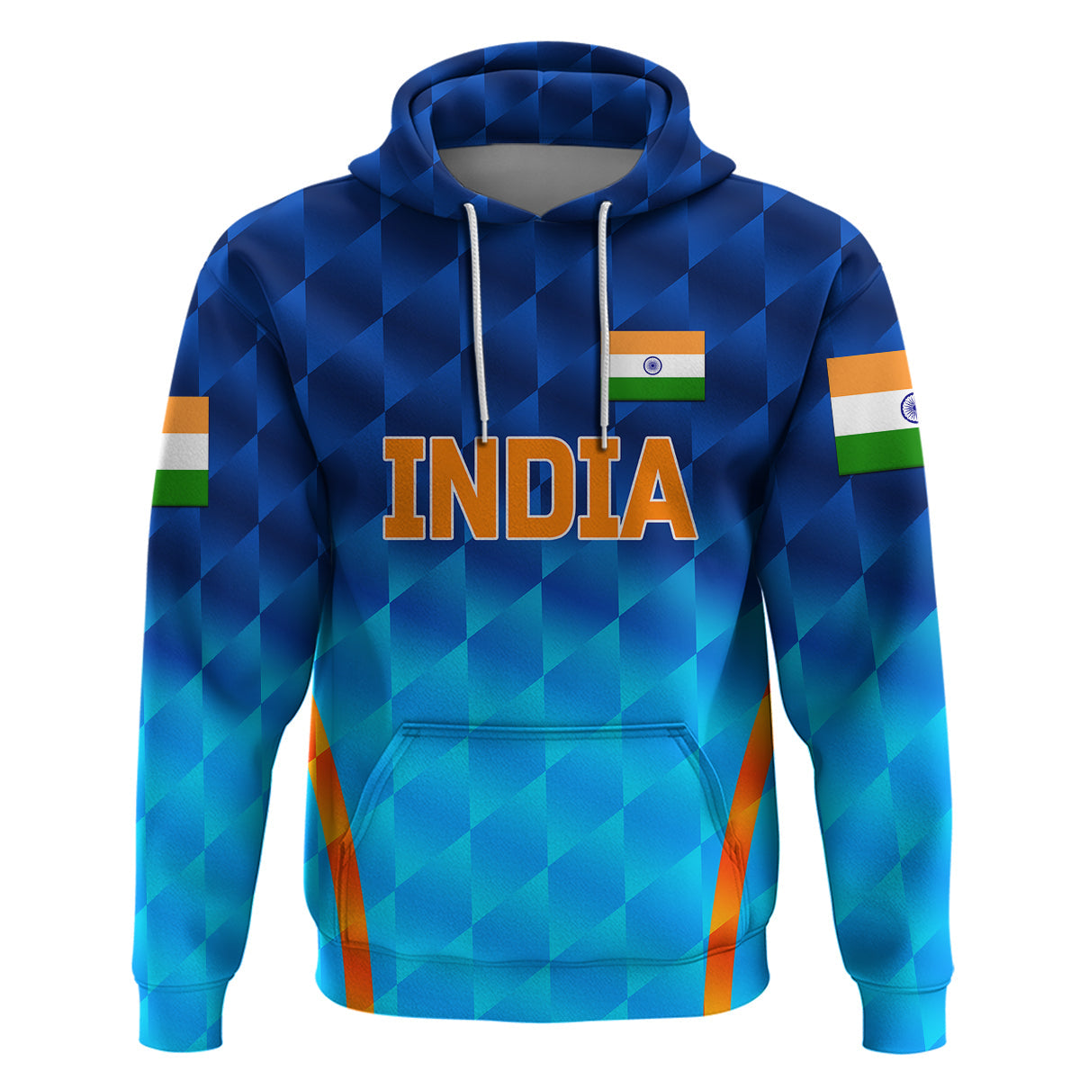 Custom India CrickeHoodie Men In Blue Unique Gradient Blue LT8