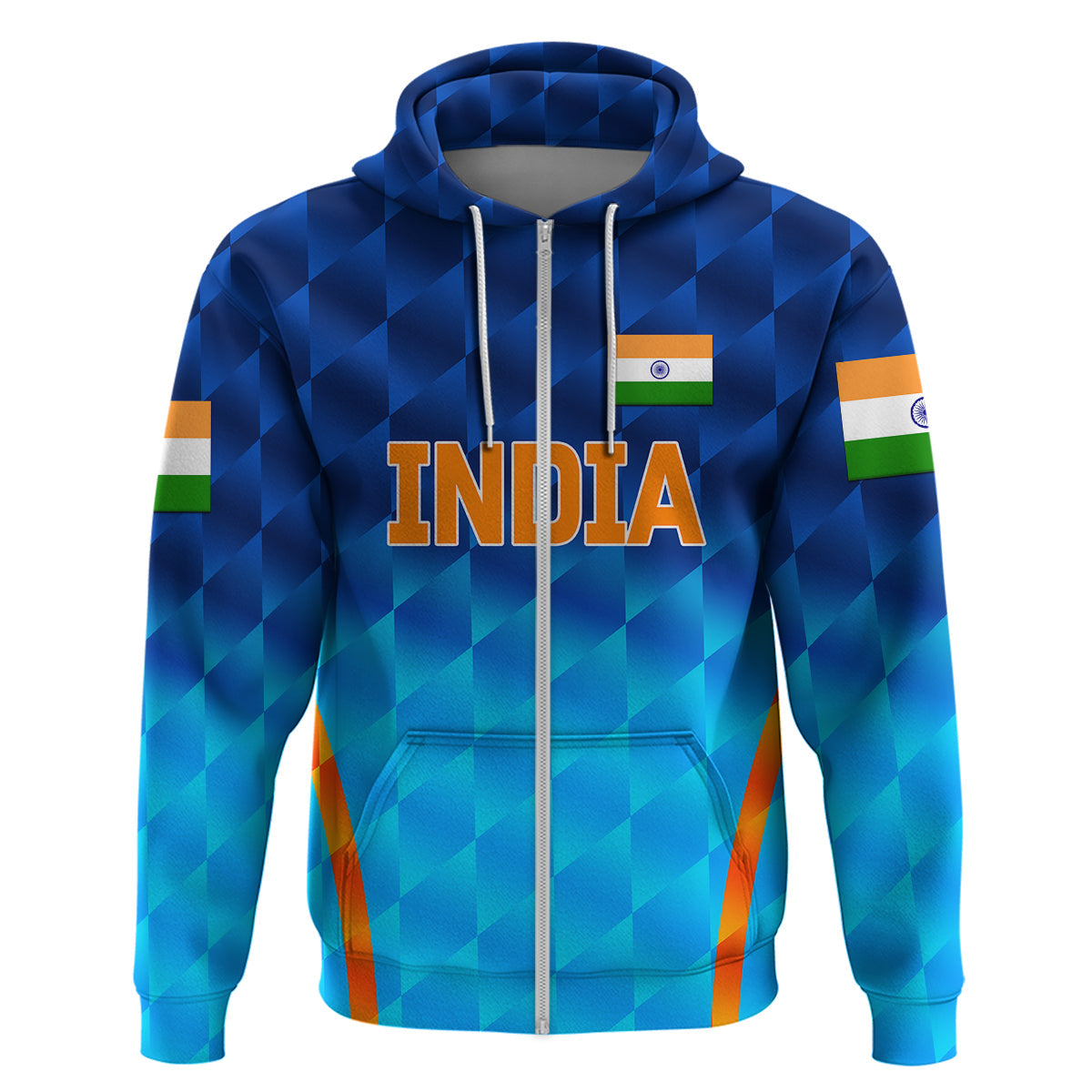 Custom India CrickeHoodie Men In Blue Unique Gradient Blue LT8