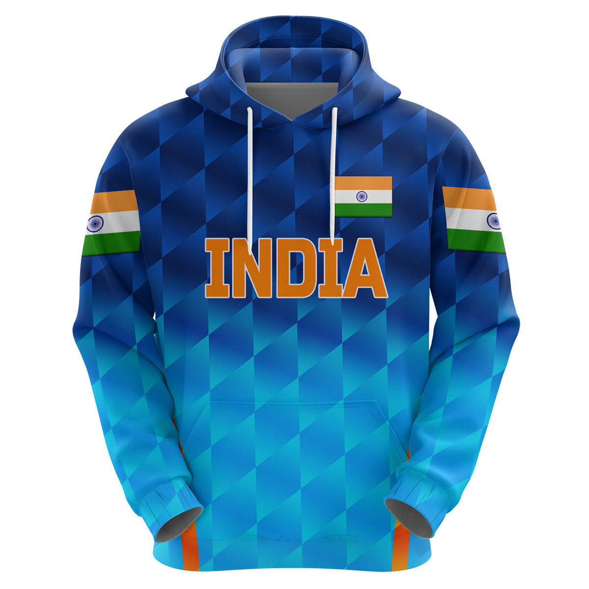 Custom India CrickeHoodie Men In Blue Unique Gradient Blue LT8