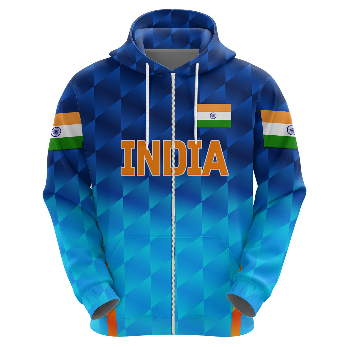 Custom India CrickeHoodie Men In Blue Unique Gradient Blue LT8