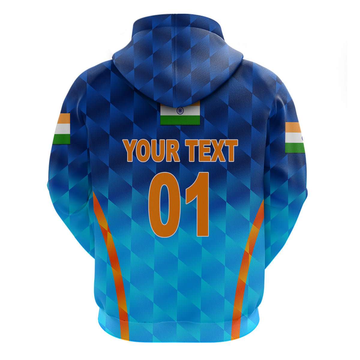Custom India CrickeHoodie Men In Blue Unique Gradient Blue LT8