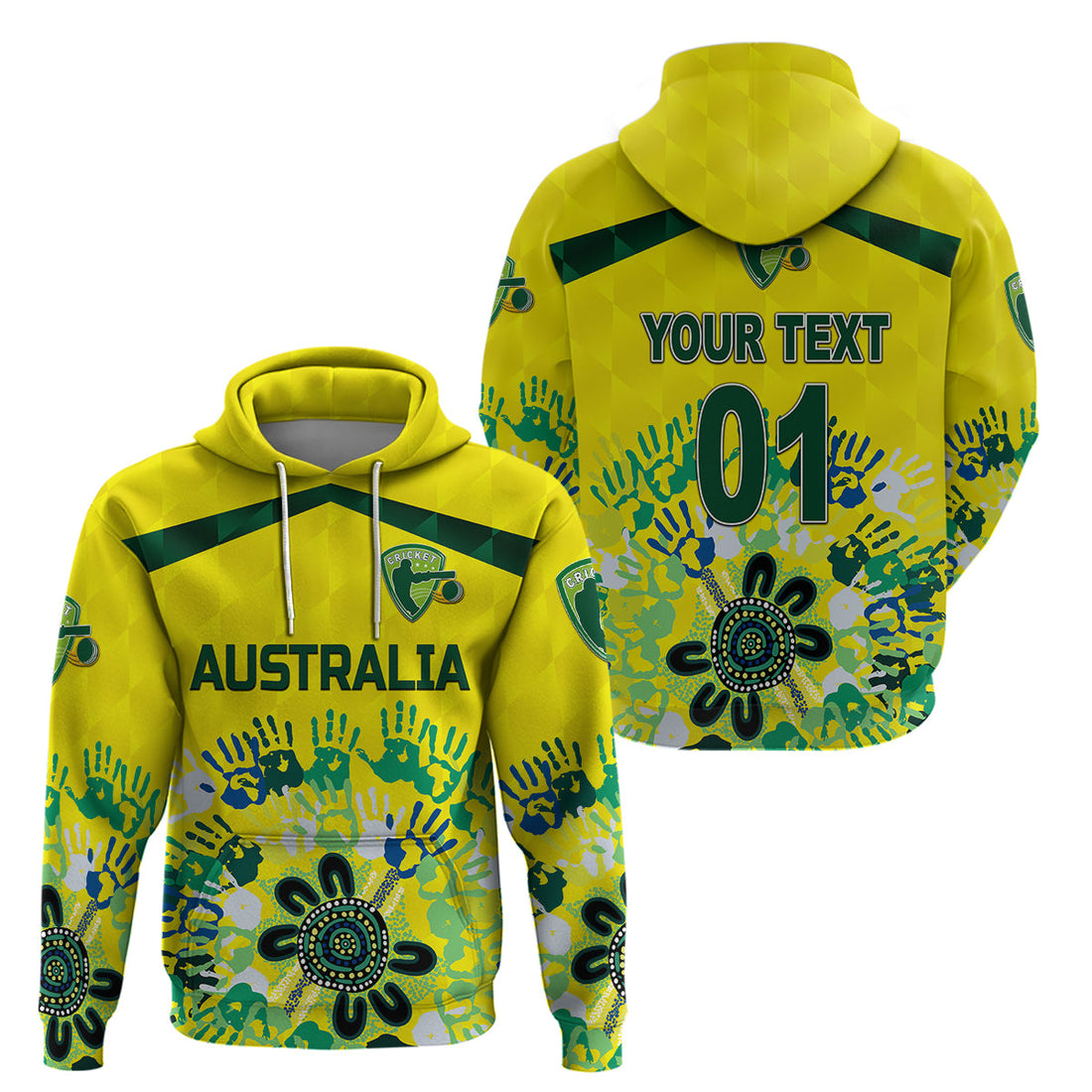 Custom Australia CrickeHoodie Aboriginal Style Unique Yellow LT8