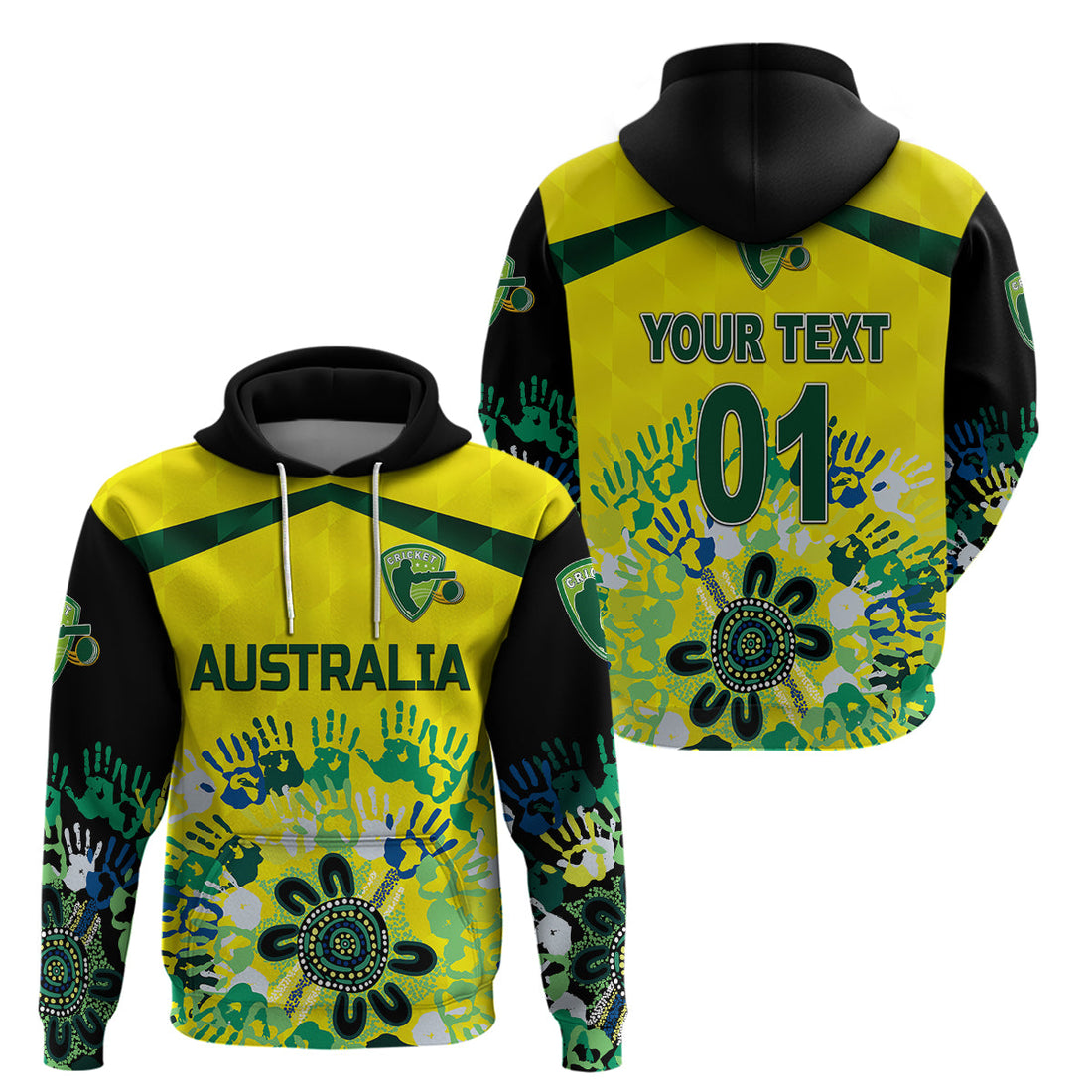 Custom Australia CrickeHoodie Aboriginal Style Unique Black LT8