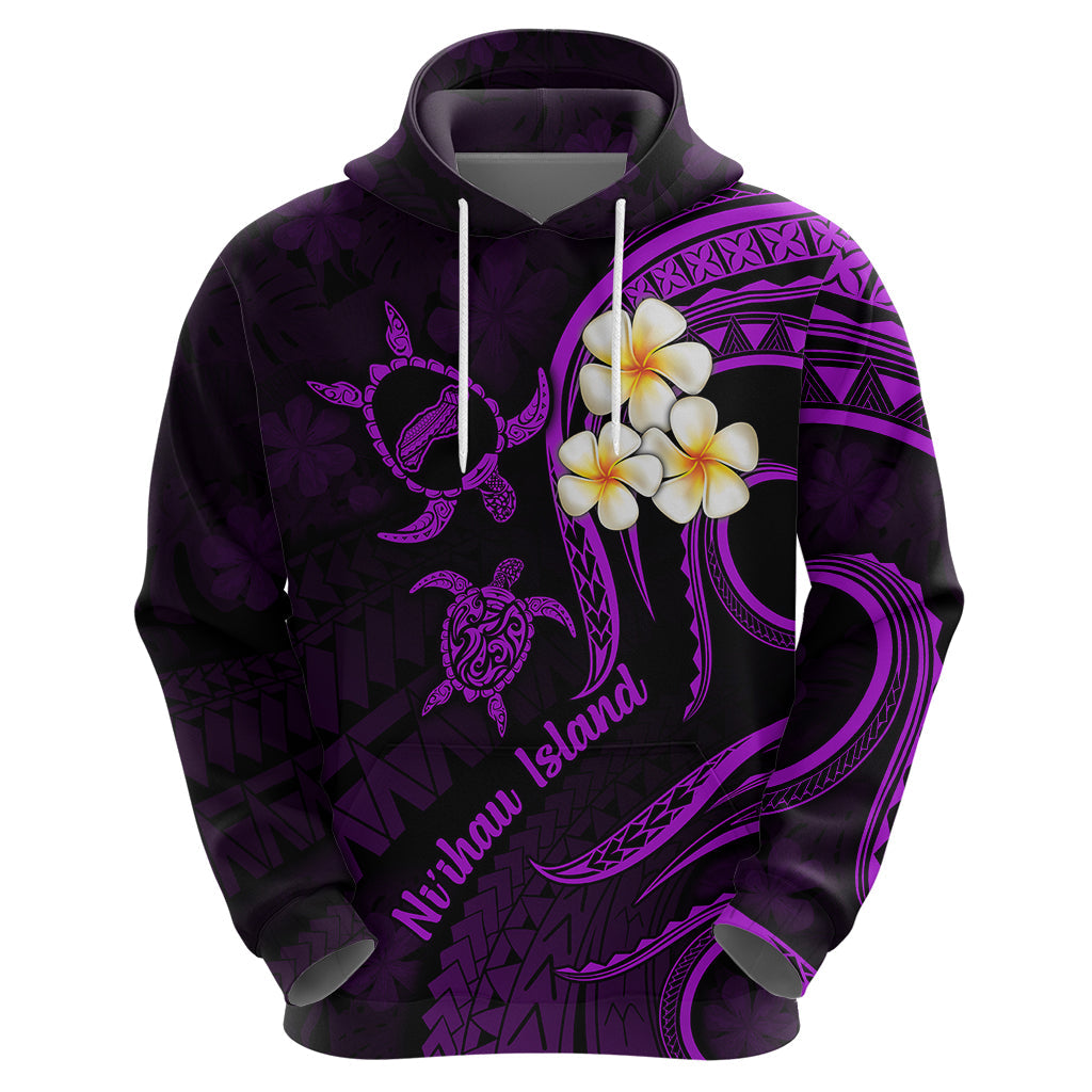Polynesian Hawaii Hoodie Niihau Islands with Pacific Plumeria Purple Vibe LT9