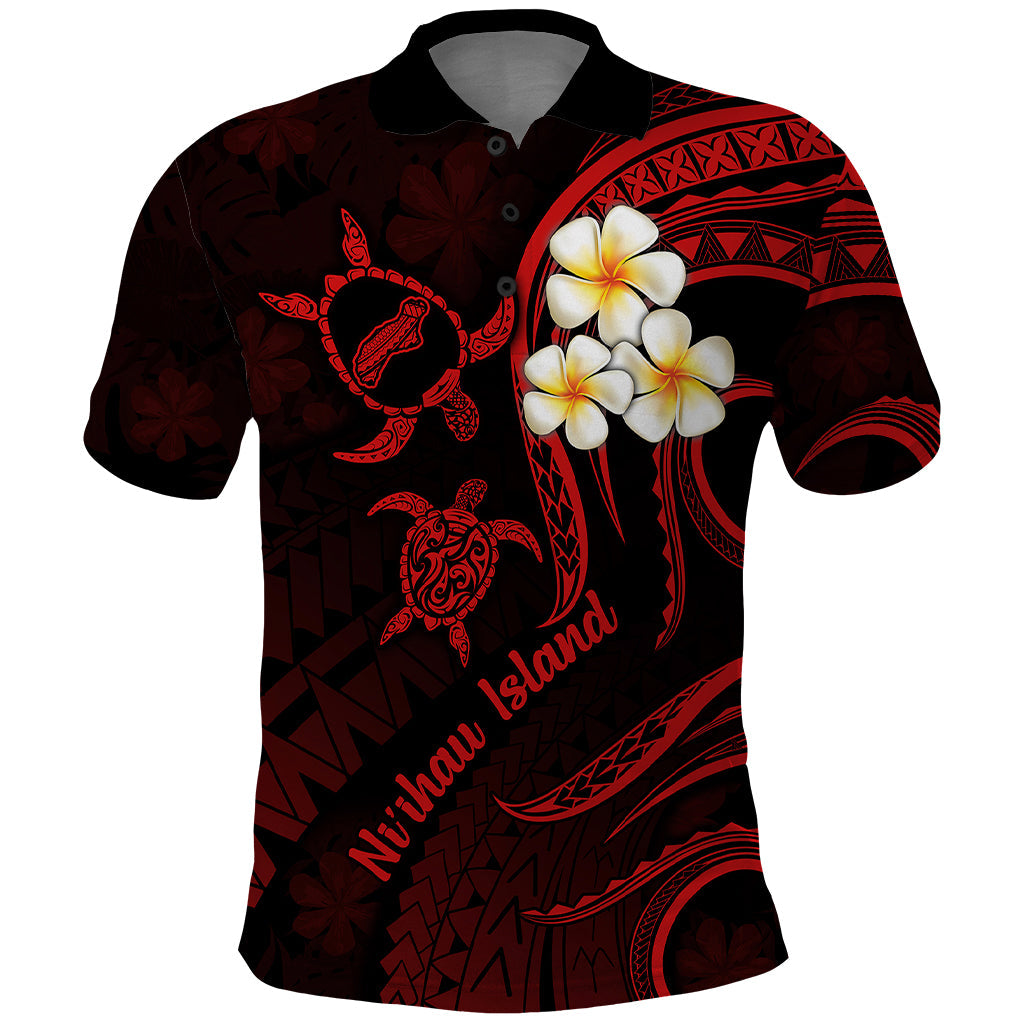Polynesian Hawaii Polo Shirt Niihau Islands with Pacific Plumeria Red Vibe LT9