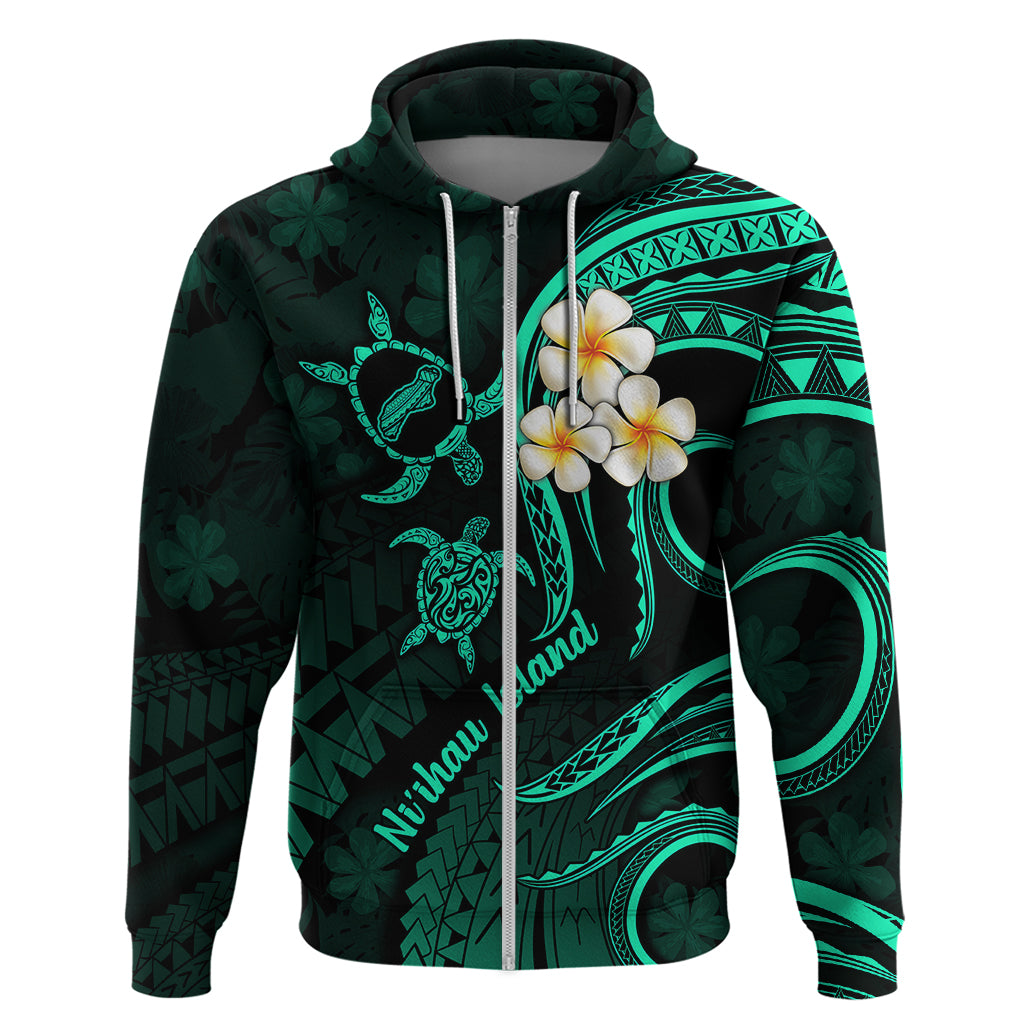 Polynesian Hawaii Hoodie Niihau Islands with Pacific Plumeria Turquoise Vibe LT9