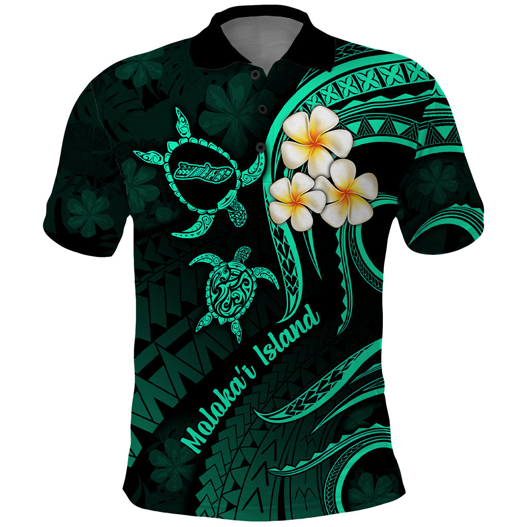 Polynesian Hawaii Polo Shirt Molokai Islands with Pacific Plumeria Turquoise Vibe LT9