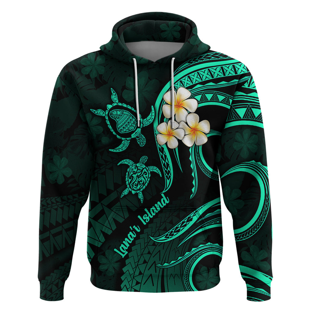 Polynesian Hawaii Hoodie Lanai Islands with Pacific Plumeria Turquoise Vibe LT9
