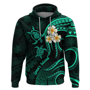 Polynesian Hawaii Hoodie Lanai Islands with Pacific Plumeria Turquoise Vibe LT9