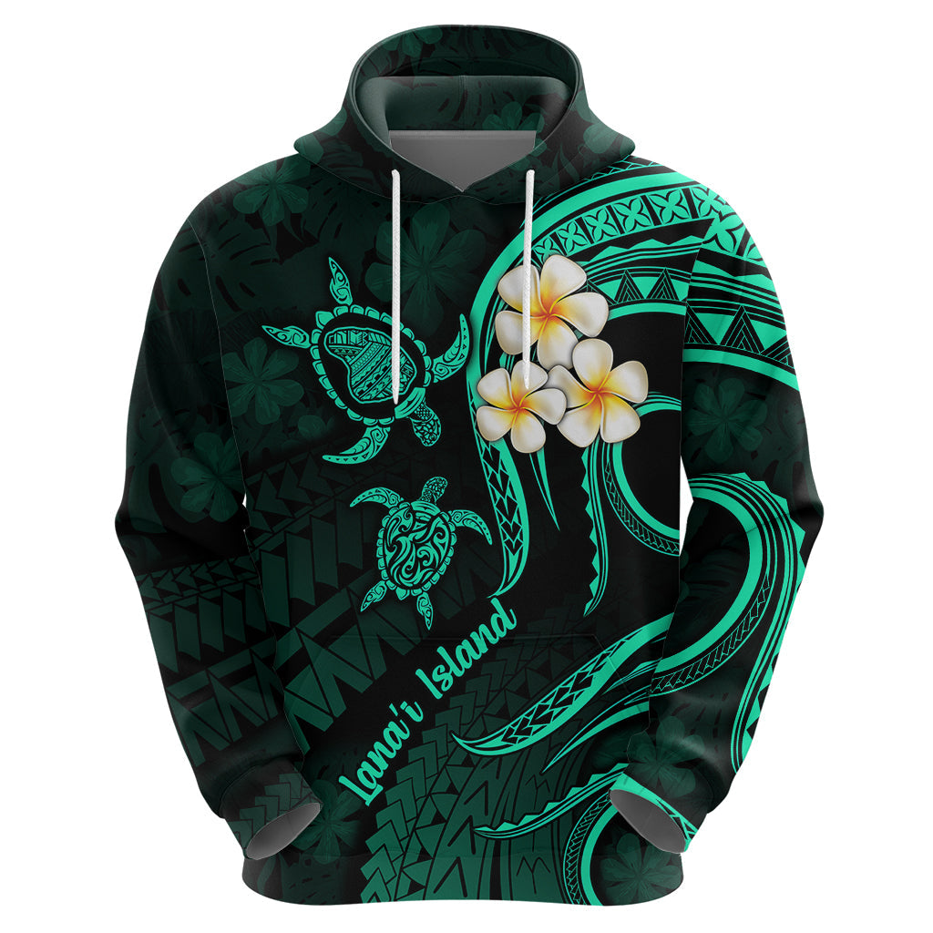 Polynesian Hawaii Hoodie Lanai Islands with Pacific Plumeria Turquoise Vibe LT9
