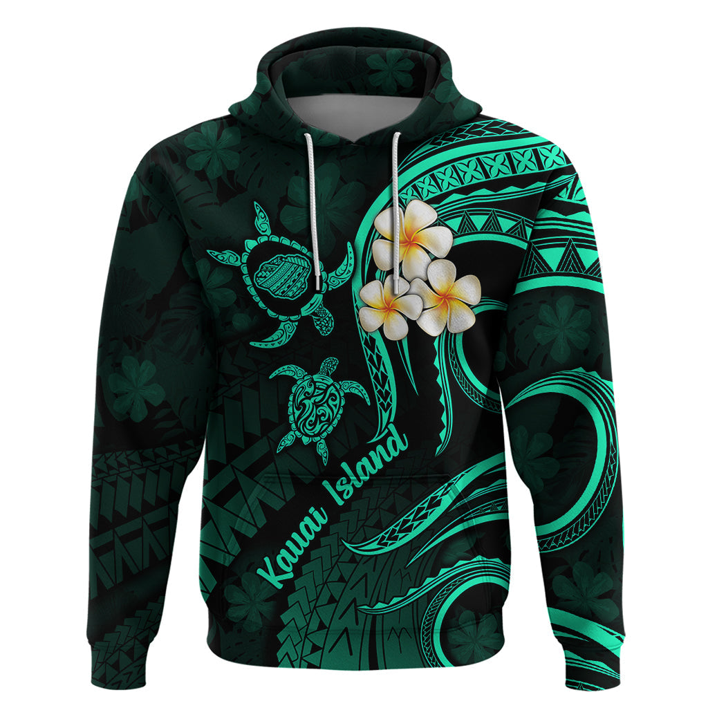Polynesian Hawaii Hoodie Kauai Islands with Pacific Plumeria Turquoise Vibe LT9