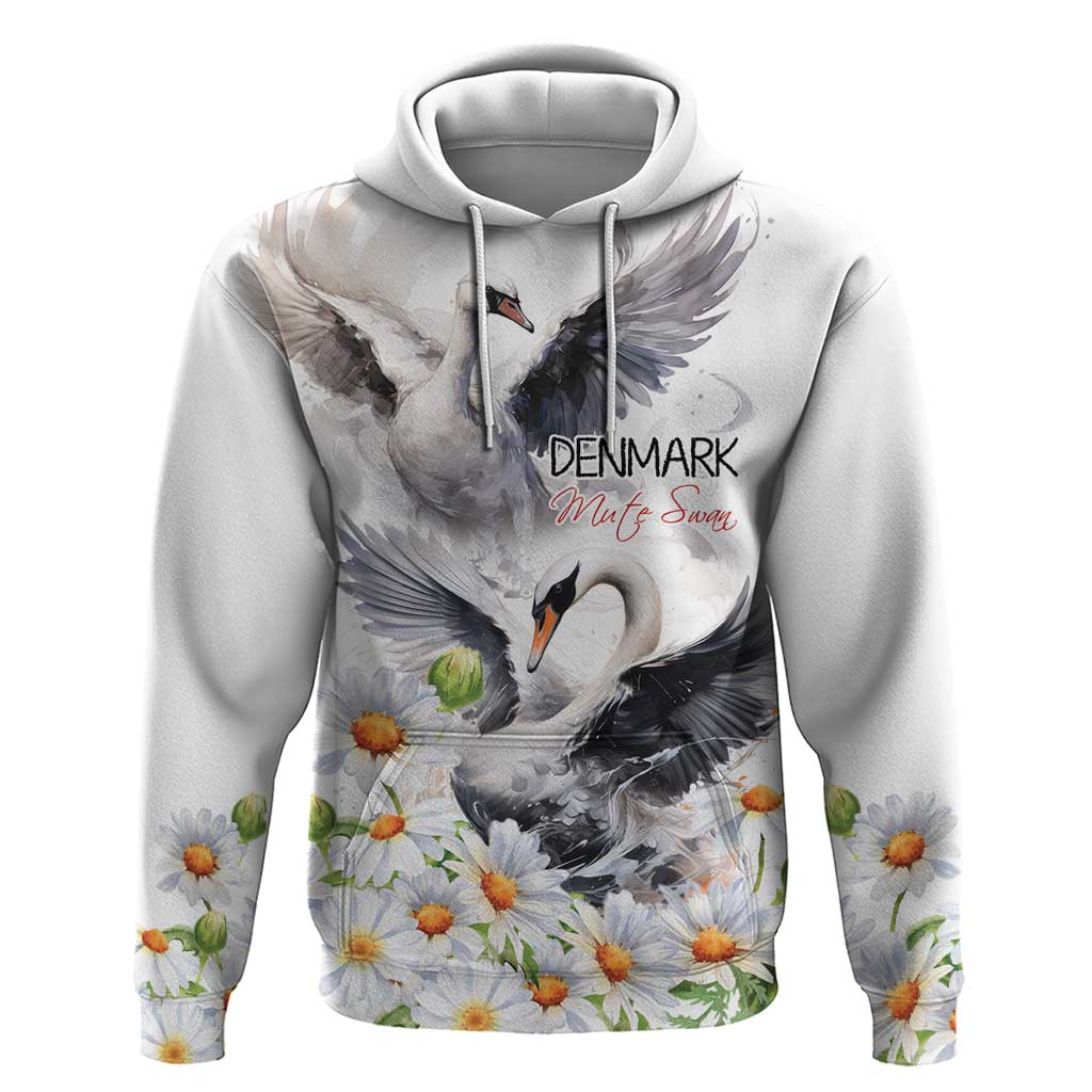 Denmark Mute Swan Hoodie With Chamomile Daisy Flowers LT9