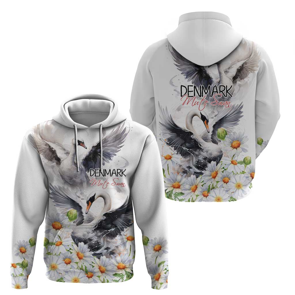 Denmark Mute Swan Hoodie With Chamomile Daisy Flowers LT9