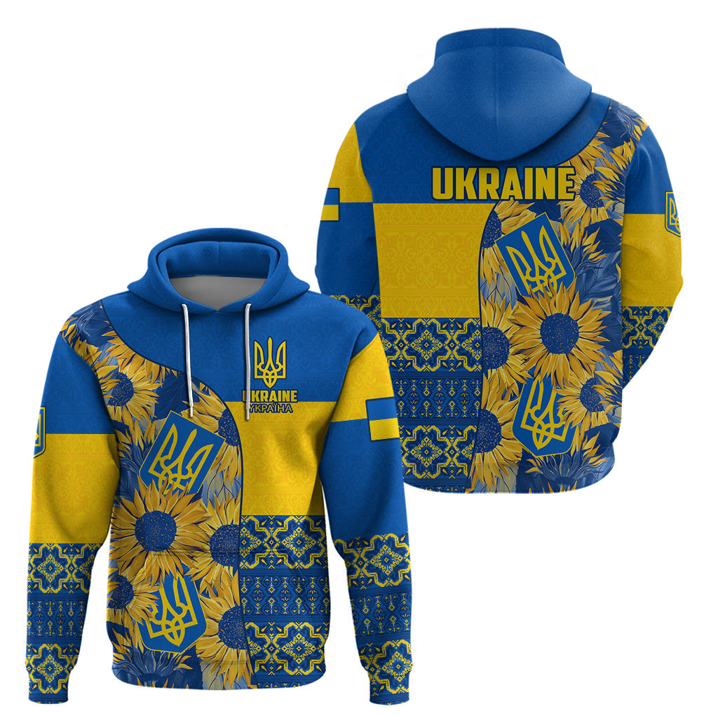 Ukraine Hoodie Ukrainian Coat of Arms and Folk Sunflower LT9