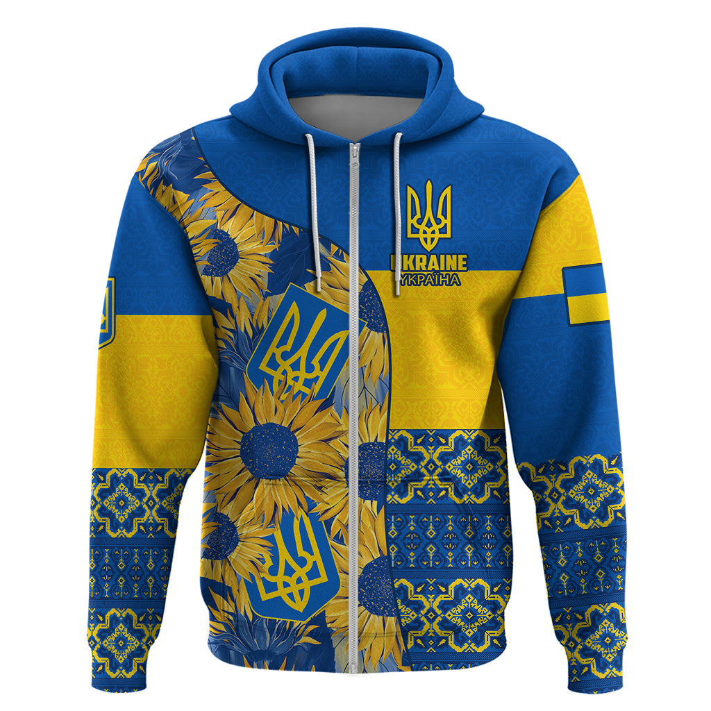 Ukraine Hoodie Ukrainian Coat of Arms and Folk Sunflower LT9