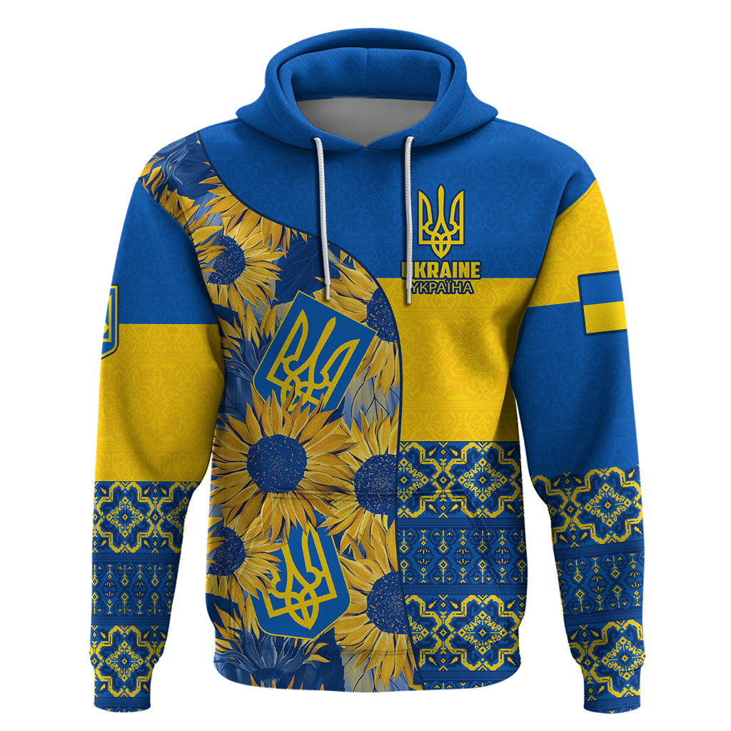 Personalised Ukraine Hoodie Ukrainian Coat of Arms and Folk Sunflower LT9